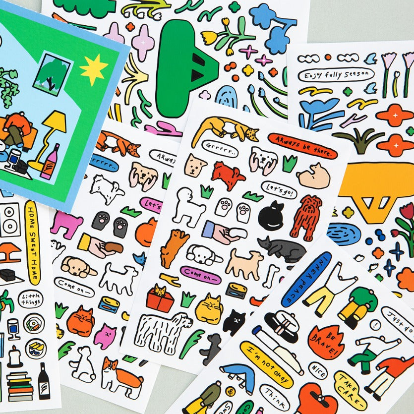 Little Things Drawing Removable Seal Sticker Set 8 Sheets Livework 7 Decorative Stickers Hunter & The Scholar