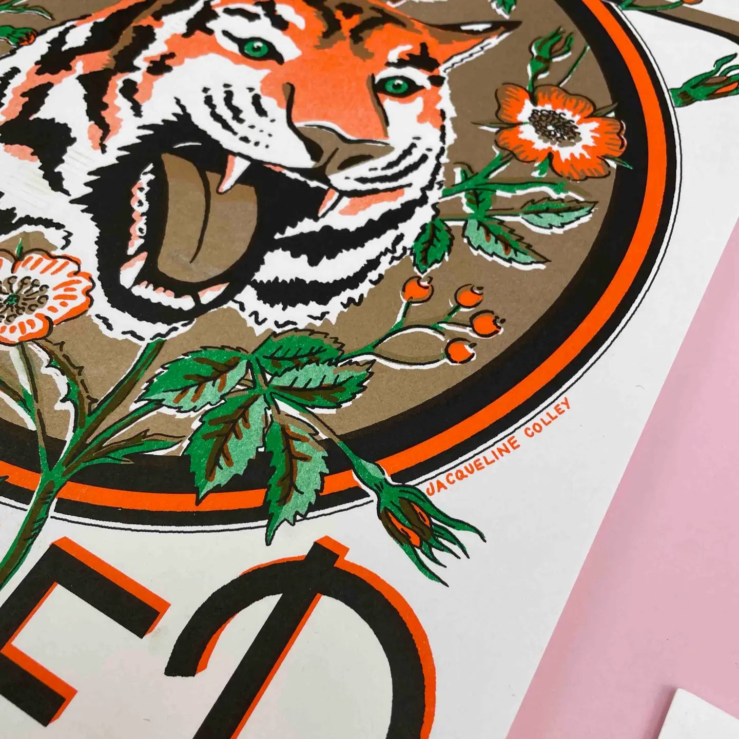 Love is Power, Tiger and Rose Risograph Print