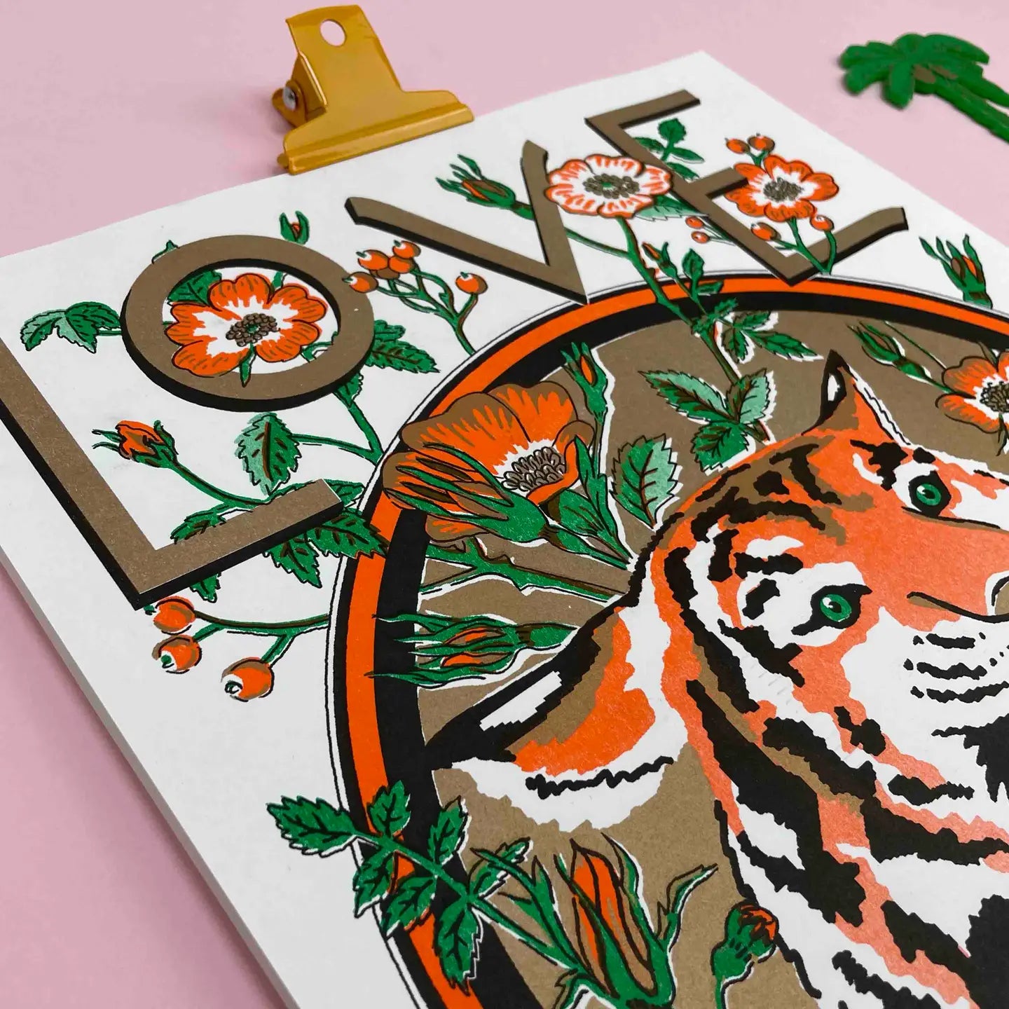 Love is Power, Tiger and Rose Risograph Print